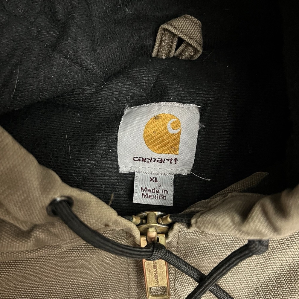 Carhartt Mens Sz XL J130 LBR Jacket Light Brown Quilt Lined Hooded Full Zip - Picture 3 of 8